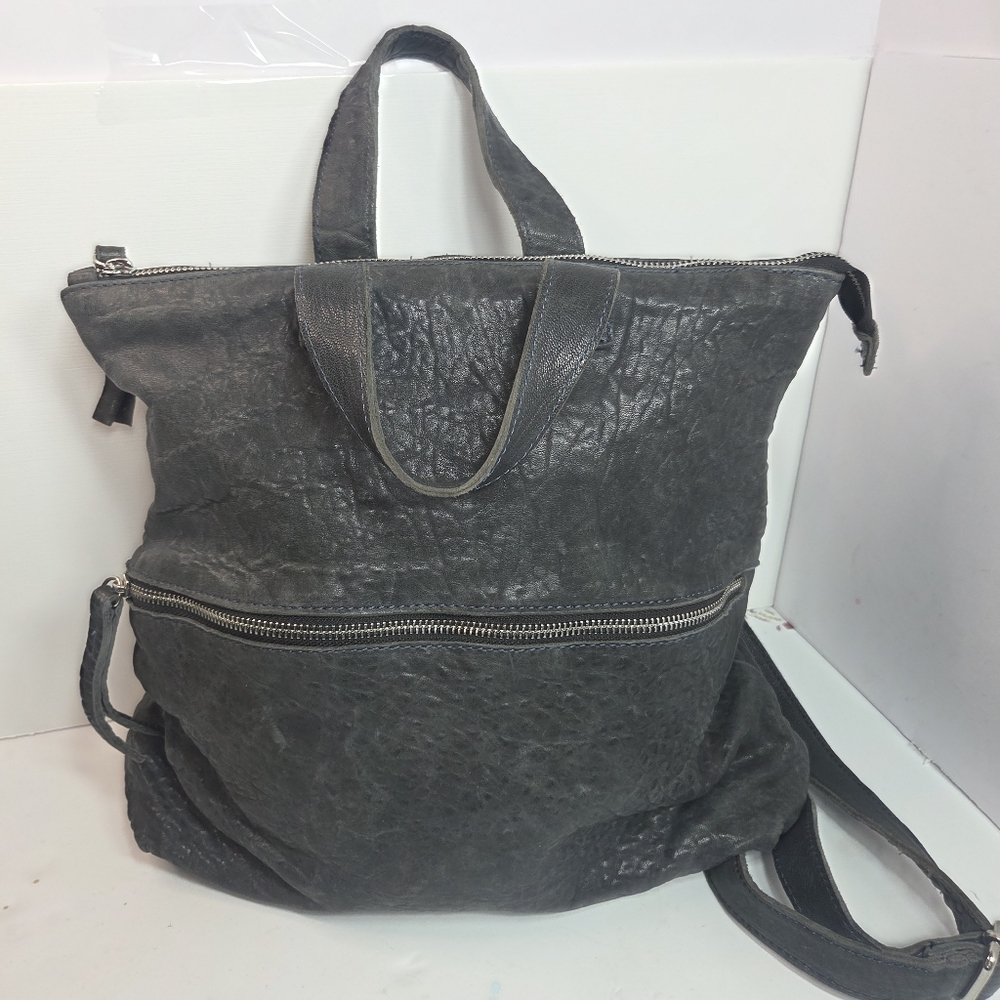 maxon italian grey distressed pebble leather backpack boho biker moto casual